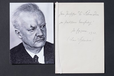 Lot 728 - A Hans Spemann note of thanks, signed and dated in pencil