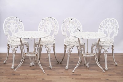 Lot 158 - A set of four Victorian style garden bistro cast metal chairs and two tables