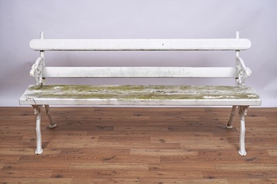 Lot 163 - A Coalbrookdale style white painted cast metal and wood garden bench
