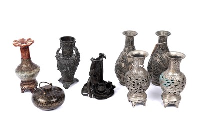 Lot 350 - A collection of 20th Century Oriental mainly metal vases