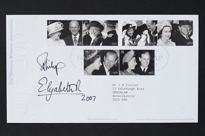 Lot 744 - A Queen Elizabeth II and Prince Philip signed and dated Diamond Wedding Anniversary first day cover