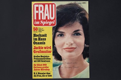 Lot 746 - A Jacqueline Kennedy Onassis autographed copy of Frau im Spiegel Magazine