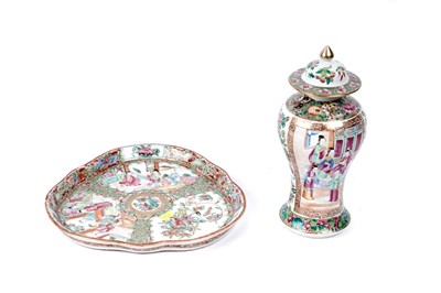 Lot 332 - A 19th Century Canton famille rose trefoil shaped dish; and a ginger jar