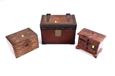 Lot 264 - An Edwardian tea caddy; and two other boxes