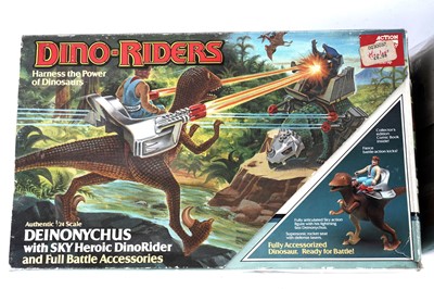 Lot 208 - A Dino Riders Deinoychus with Sky heroic dino rider and full battle accessories