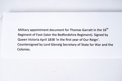 Lot 243 - ﻿﻿A 19th Century military document signed by Queen Victoria and Baron Glenelg