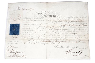 Lot 243 - ﻿﻿A 19th Century military document signed by Queen Victoria and Baron Glenelg