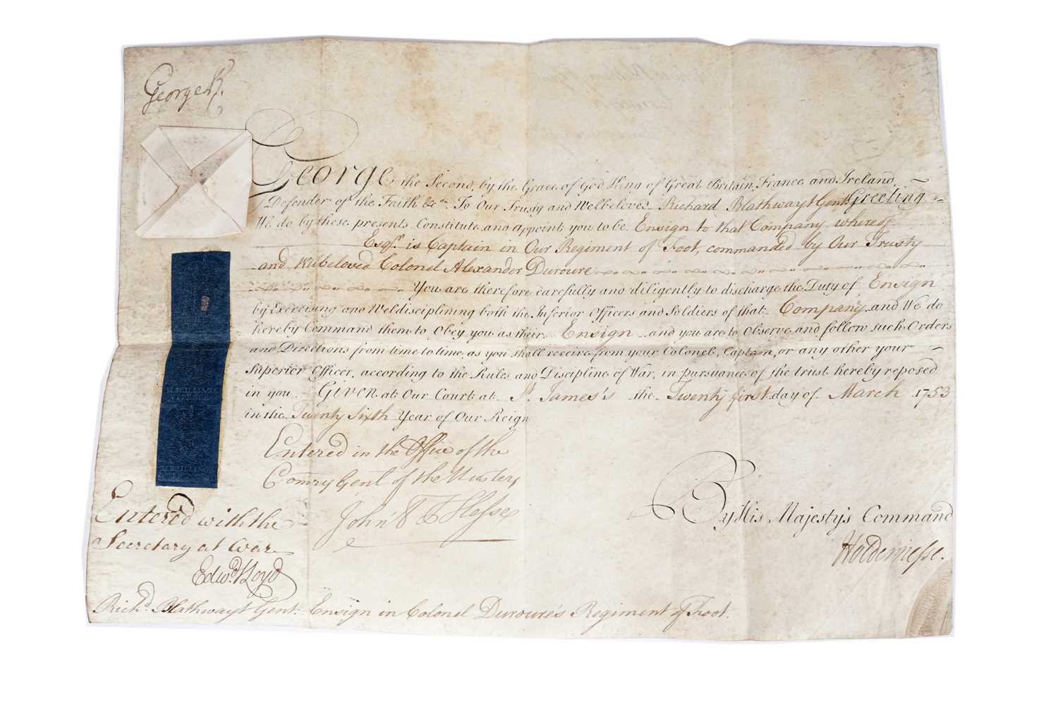 Lot 342 - ﻿An 18th Century military document signed by King George II