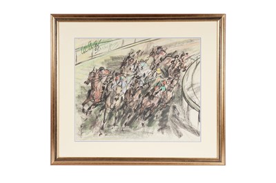 Lot 174 - 20th Century British School - Into the home stretch | pastel