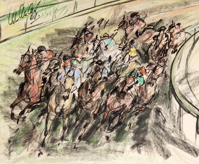 Lot 174 - 20th Century British School - Into the home stretch | pastel