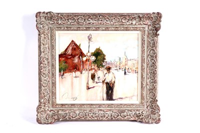 Lot 229 - Ken Moroney - Continental village scene | oil