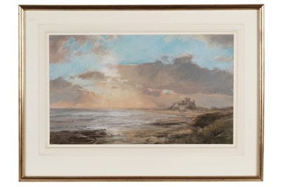 Lot 82 - Walter Holmes - Daybreak at Bamburgh Castle | pastel