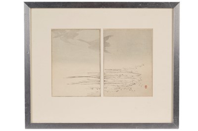 Lot 3 - Watanabe Shotei - Reflection of two birds flying above | woodblock print