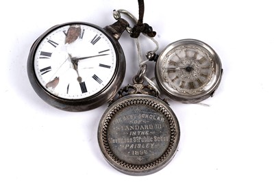 Lot 217 - Two pocket watches; and a Victorian silver medal