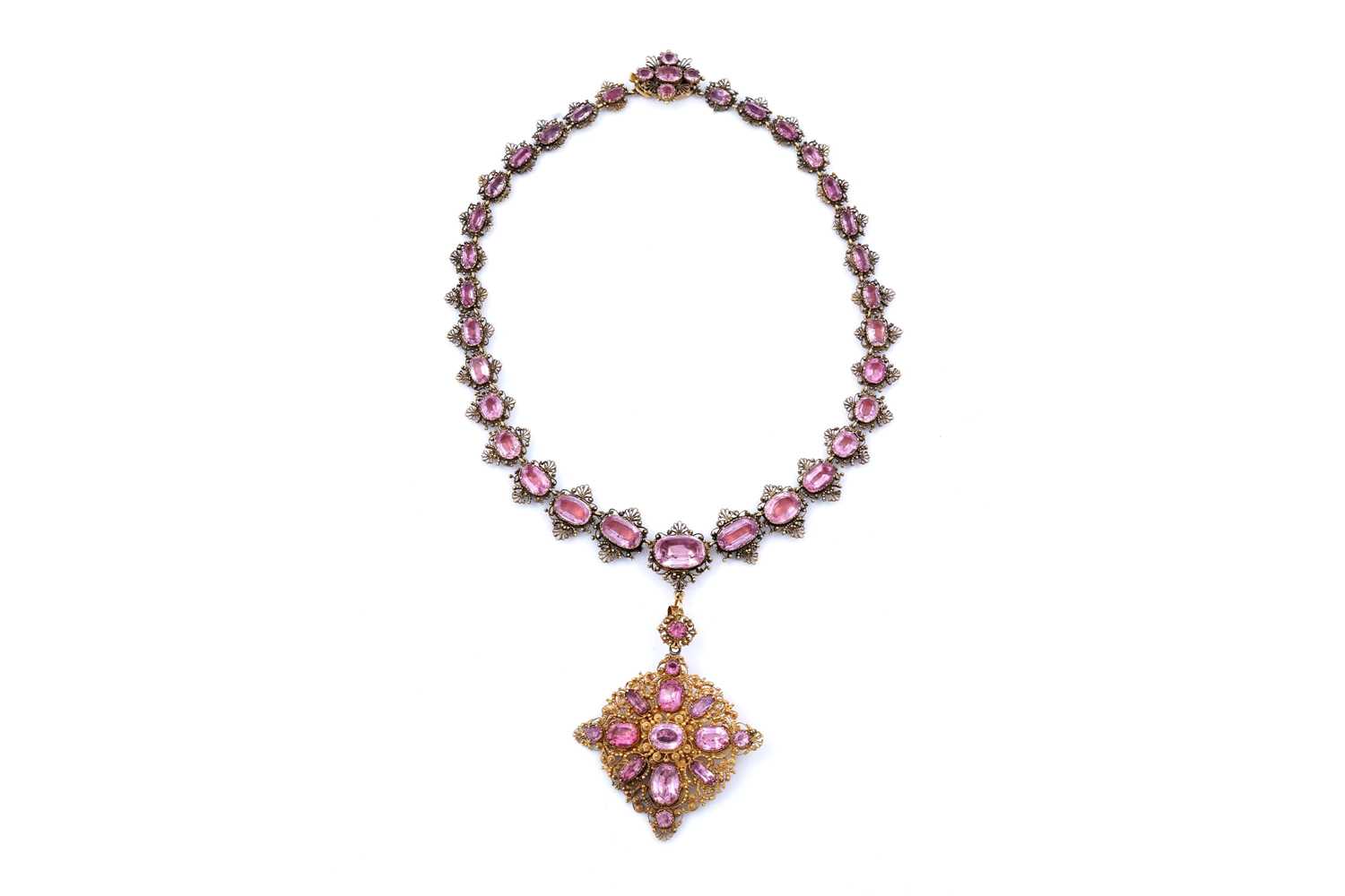 Lot 47 - A 19th Century pink topaz pendant necklace