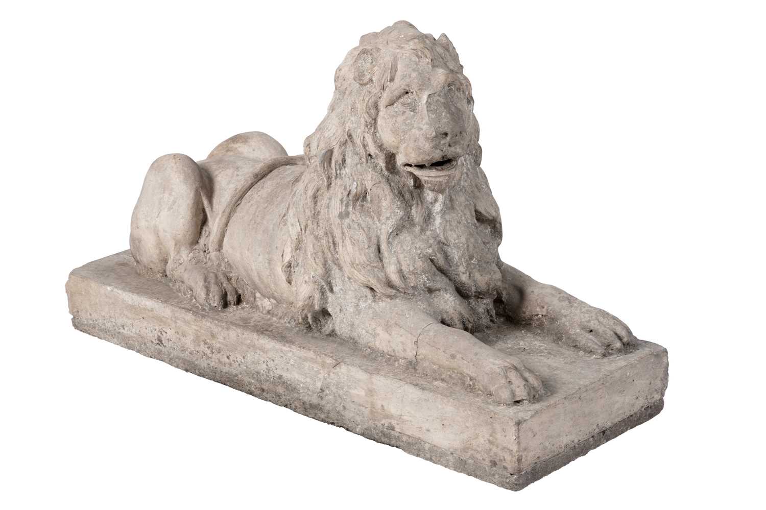 Lot 1260 - A Coade stone garden sculpture of a recumbent lion