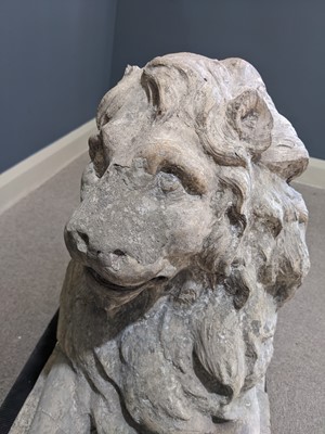 Lot 1260 - A Coade stone garden sculpture of a recumbent lion