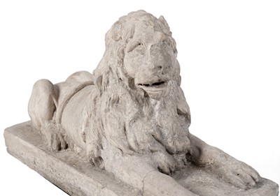 Lot 1260 - A Coade stone garden sculpture of a recumbent lion