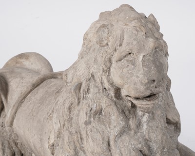 Lot 1260 - A Coade stone garden sculpture of a recumbent lion