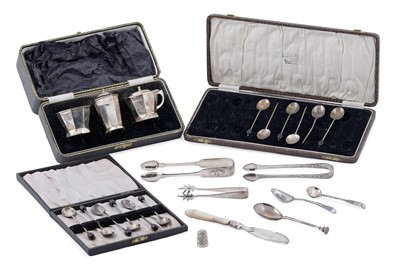 Lot 287 - A George VI silver condiment set; and a selection of silver cutlery