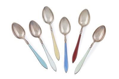 Lot 305 - A set of six Norwegian enamelled silver gilt coffee spoons