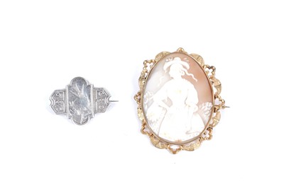 Lot 196 - A shell cameo brooch; and an Aesthetic Movement brooch