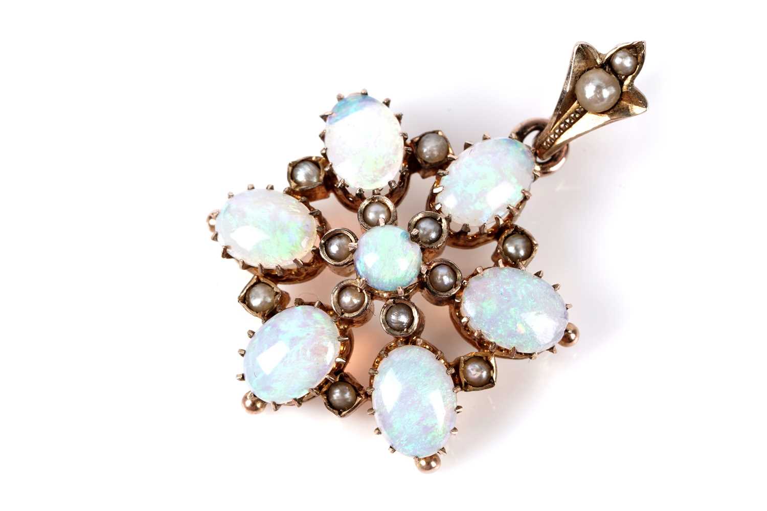 Lot 116 - An opal and seed pearl pendant