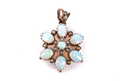 Lot 116 - An opal and seed pearl pendant