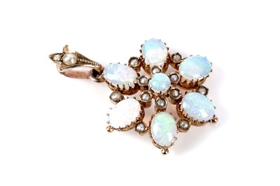 Lot 116 - An opal and seed pearl pendant