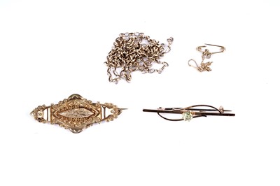 Lot 209 - Two gold brooches; and a chain necklace