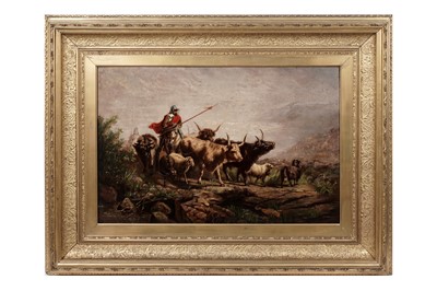 Lot 990 - In the manner of Richard Beavis - Border Reivers Ride Through Cattle | oil