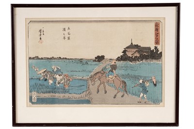 Lot 32 - Yoshitora Utagawa - View of the Gohyaku Rakan Temple | woodblock print