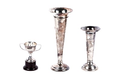 Lot 285 - Two silver trumpet vases; and a silver trophy