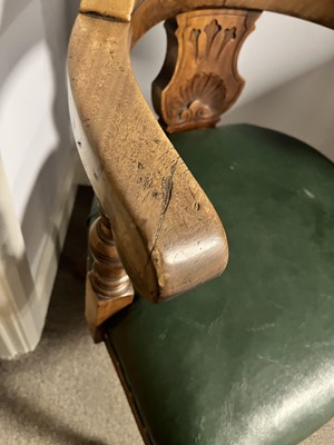 Lot 8 - A trio of early 20th Century ecclesiastical walnut captain's armchairs