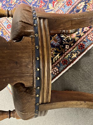 Lot 8 - A trio of early 20th Century ecclesiastical walnut captain's armchairs