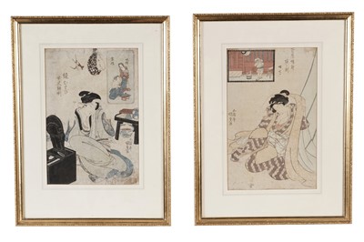 Lot 33 - Utagawa Kunisada - Ladies altering their hair | woodblock prints