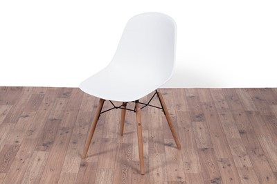 Lot 40 - Six Eames-style bistro chairs; and two metal tables