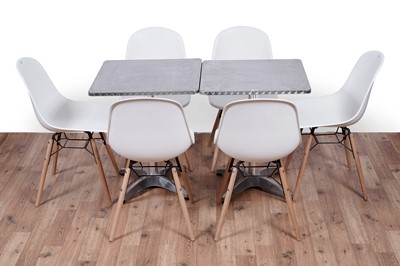 Lot 40 - Six Eames-style bistro chairs; and two metal tables