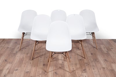 Lot 40 - Six Eames-style bistro chairs; and two metal tables