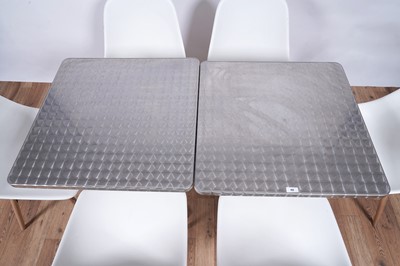 Lot 40 - Six Eames-style bistro chairs; and two metal tables