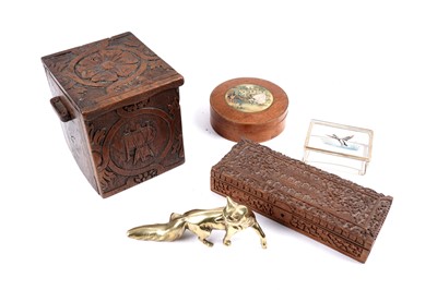 Lot 256 - A selection of trinket and other boxes; and a brass fox