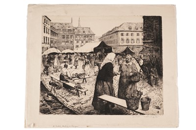 Lot 12 - Isabel Codrington - The Market, Freiburg im Breisgau | etching