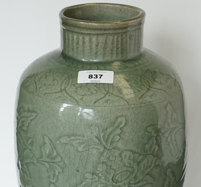 Lot 837 - A Chinese Longquan celadon vase, Ming