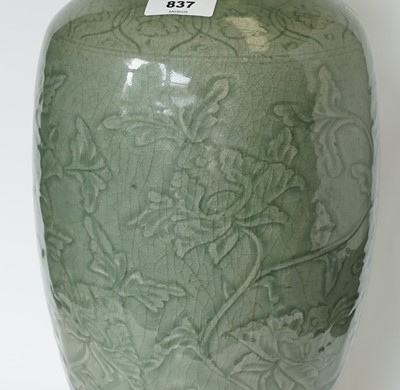 Lot 837 - A Chinese Longquan celadon vase, Ming