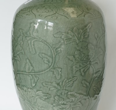 Lot 837 - A Chinese Longquan celadon vase, Ming