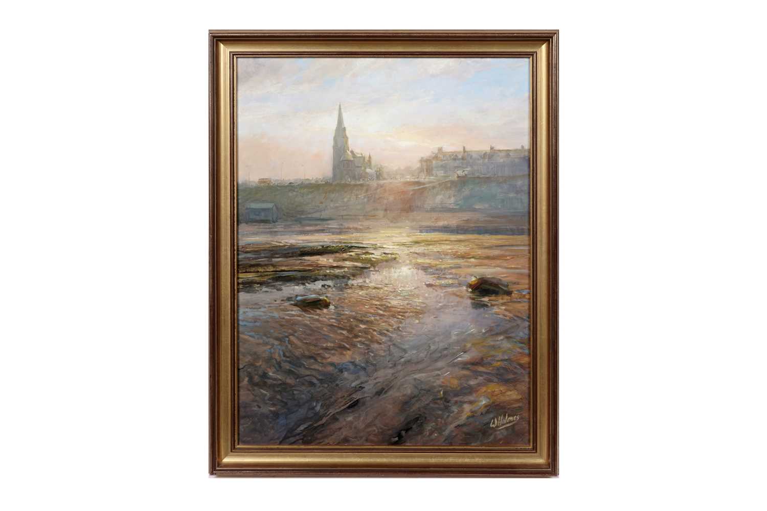 Lot 1015 - Walter Holmes - Sunset at Cullercoats | oil