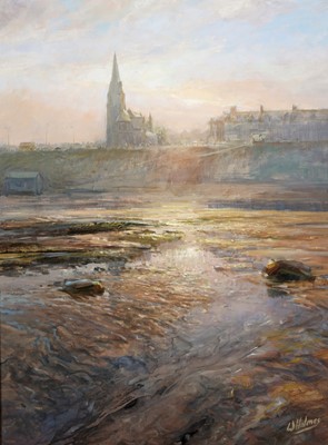 Lot 1015 - Walter Holmes - Sunset at Cullercoats | oil