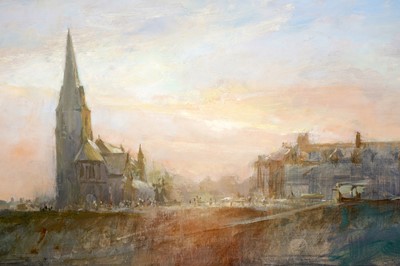 Lot 1015 - Walter Holmes - Sunset at Cullercoats | oil