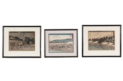 Lot 6 - Hiroshige Utagawa - Three prints from Fifty-three Stations of Tokaido | woodblock print