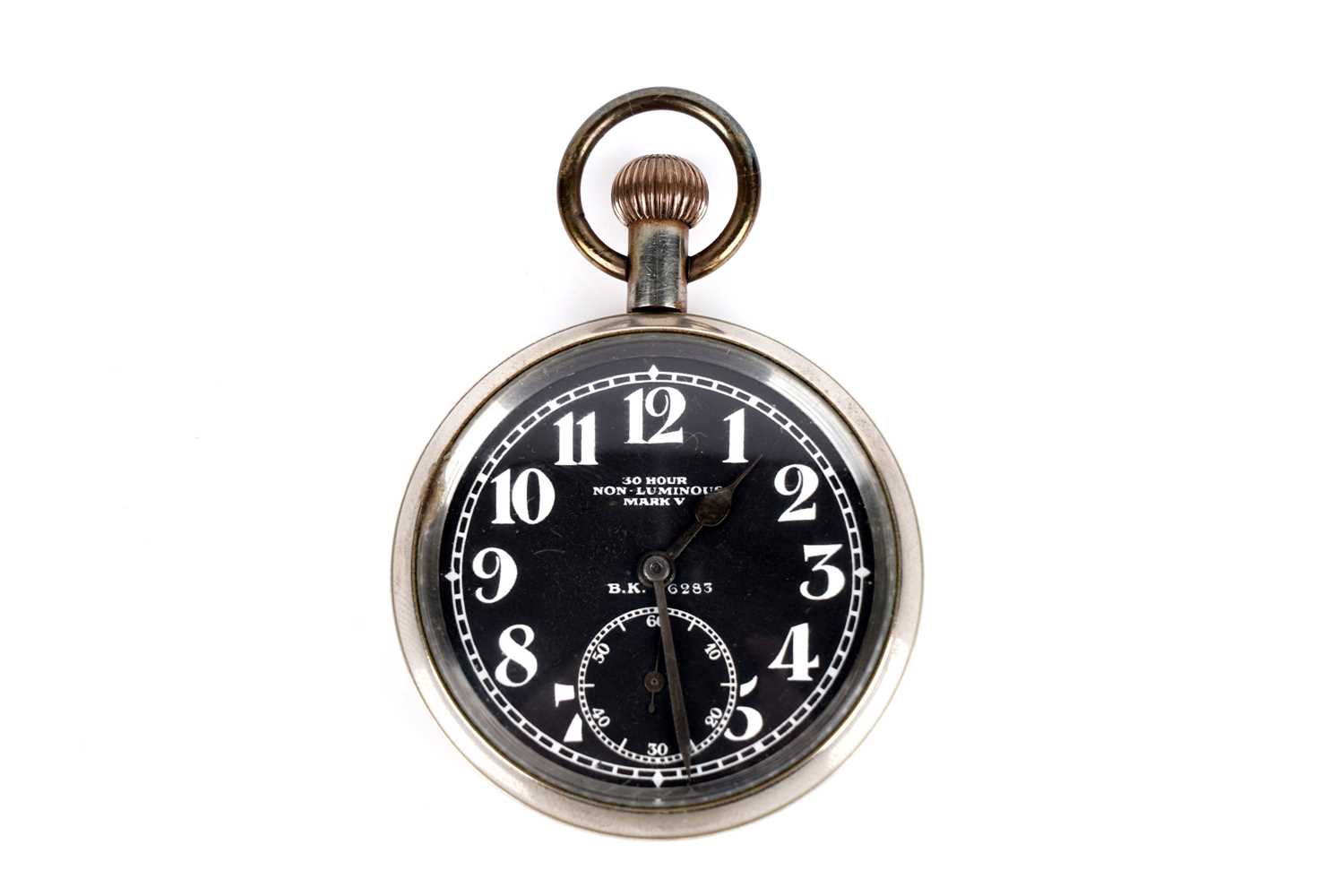 Lot 298 - Electa Military: a steel cased open faced military Mark V pocket watch